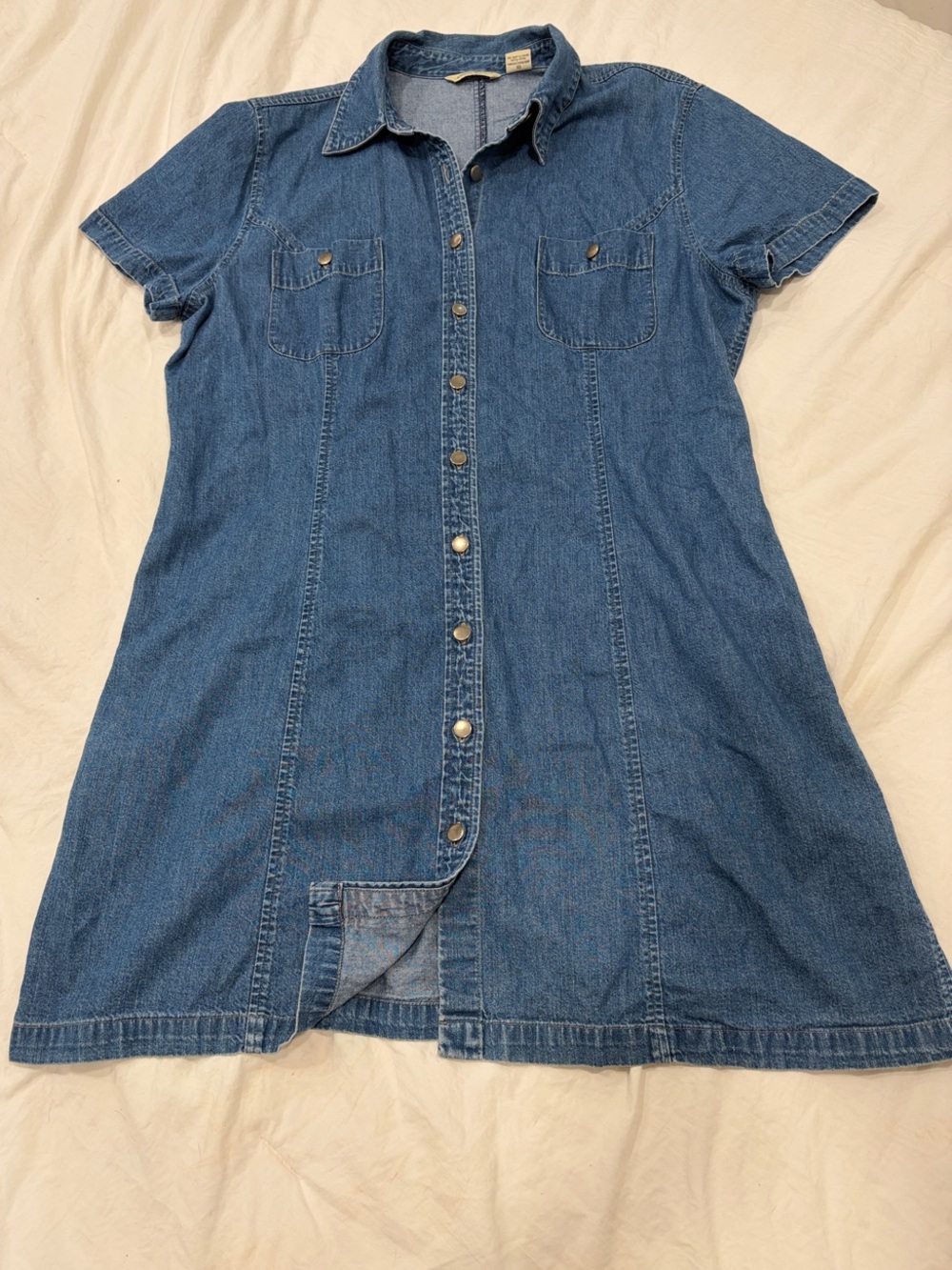 Vintage 90s Y2K Eddie Bauer Denim Shirt Dress XL 100% Cotton Button Front Blue